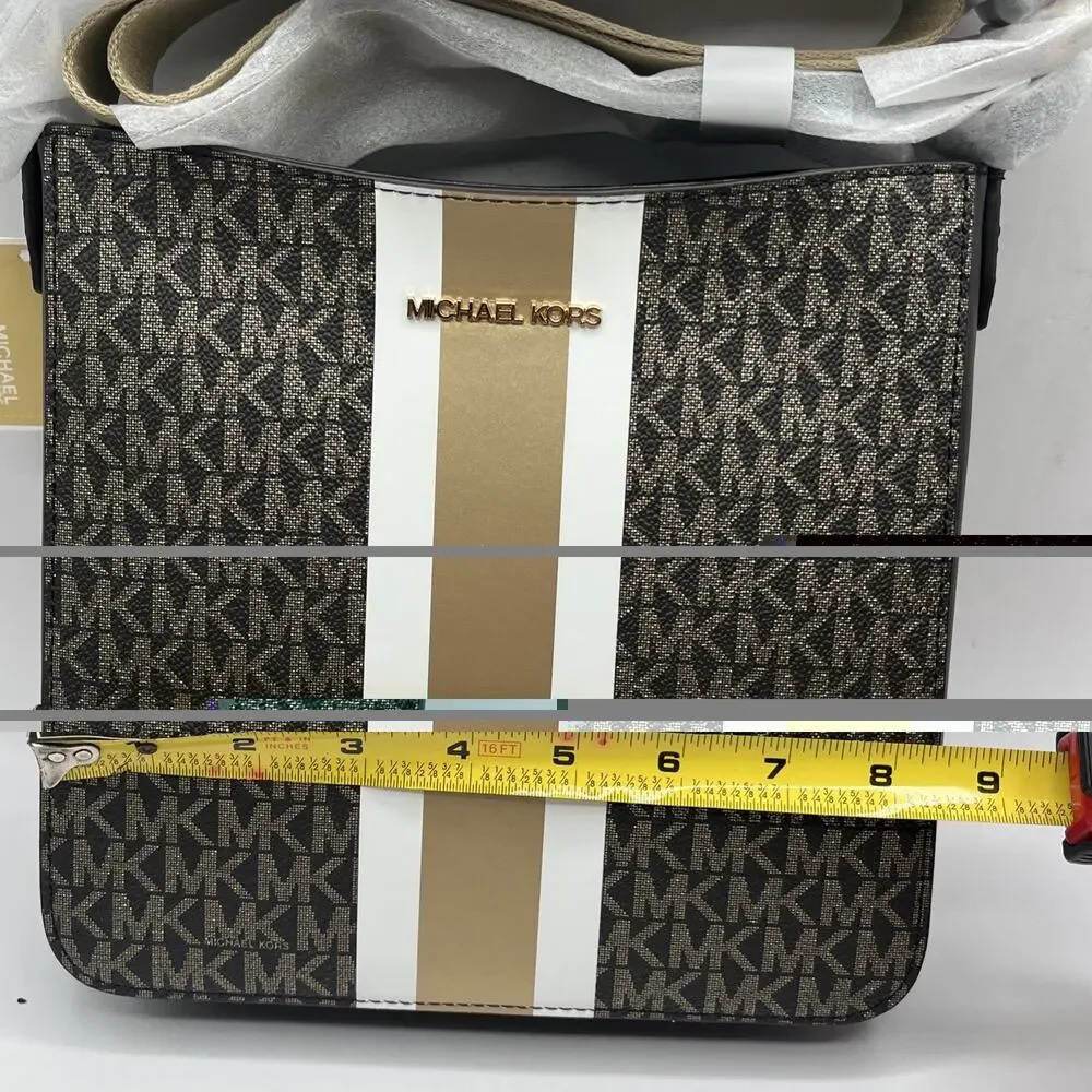 NWT Michael Kors brown jet set signature logo stripe crossbody bag handbag